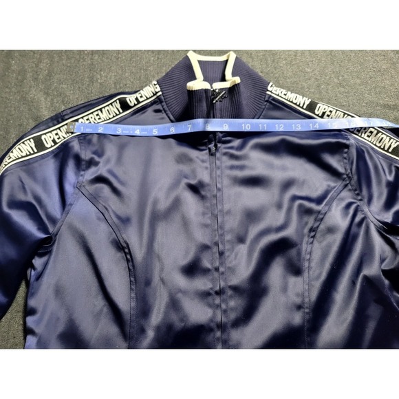 Opening Ceremony Navy Blue Track Dress Mini‎ Satin Logo Size Medium $350 Retail - Picture 7 of 13